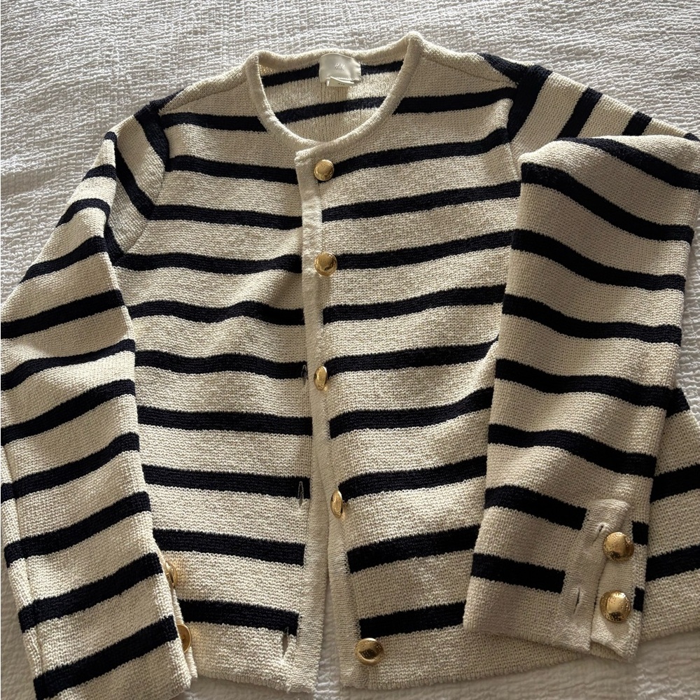H&M Black and Cream Striped Cardigan